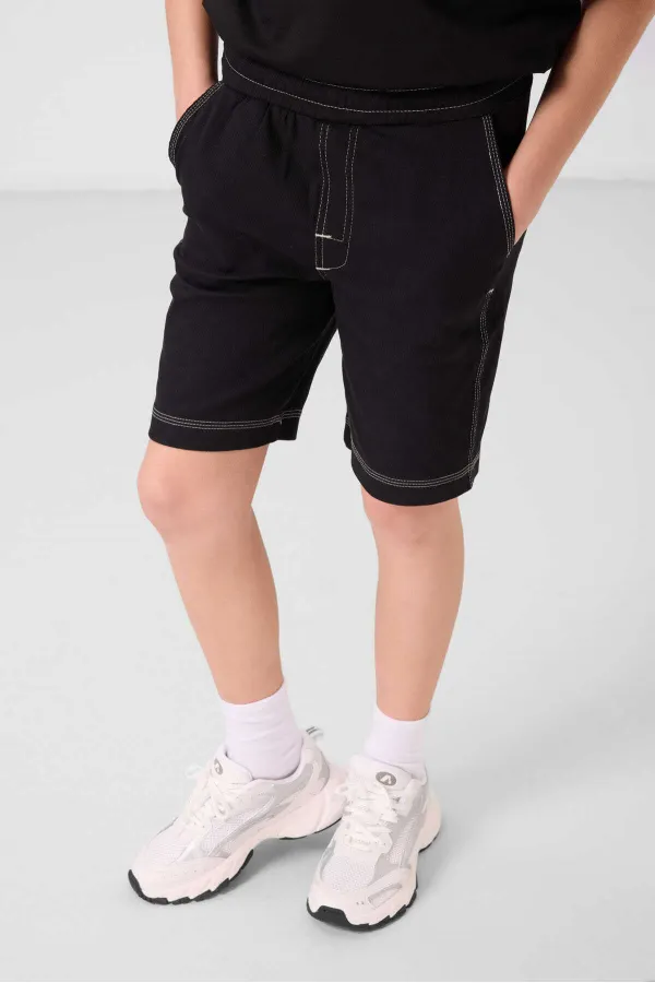 Ensemble short chino garçon Tommylife Wholesale en coton léger et extensible, coupe oversize, noir, réf. 11279