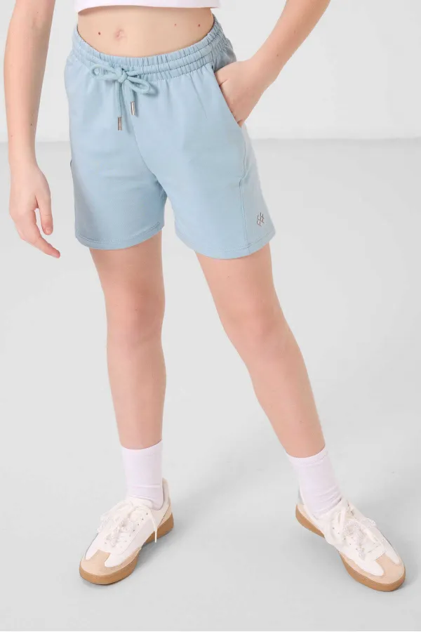 Ensemble short basique pour fille Tommylife, en coton doux texturé, coupe standard, bleu clair, référence 75184