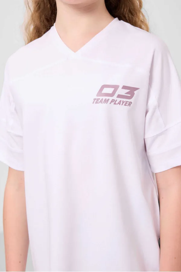 Tommylife Toptan V Yaka Kemer Detaylı Standart Fit Performans Kız Çocuk Tayt Takım 75187 Beyaz Gül kurusu