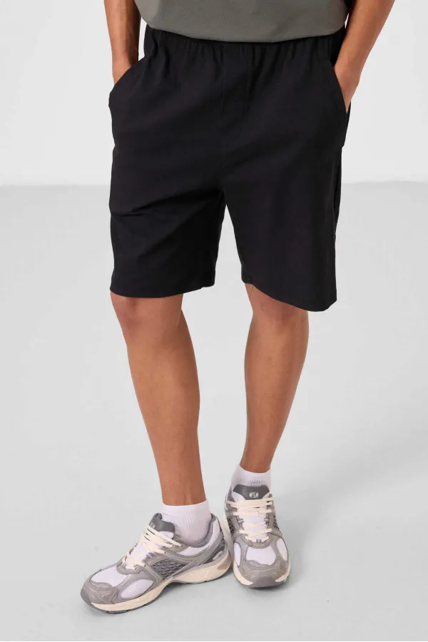 Short chino extensible léger, coupe standard, tissé, Tommylife Wholesale, noir, référence 81292