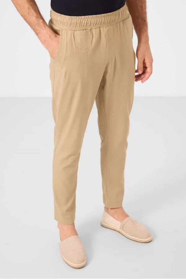 Pantalon chino extensible léger, coupe standard, tissé, Tommylife Wholesale, beige foncé, référence 82177
