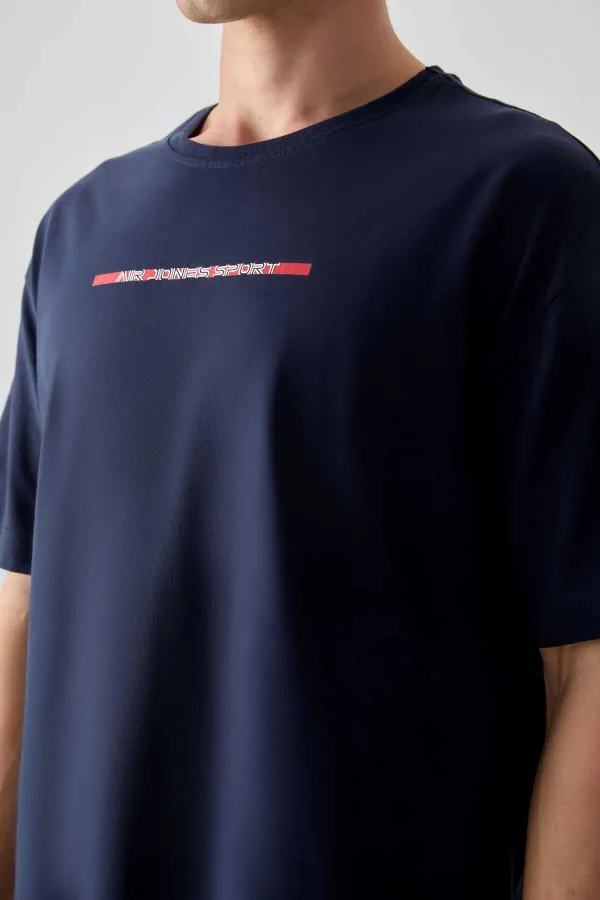 Tommylife Toptan O Yaka Oversize Baskılı Erkek T-Shirt 88358 Lacivert