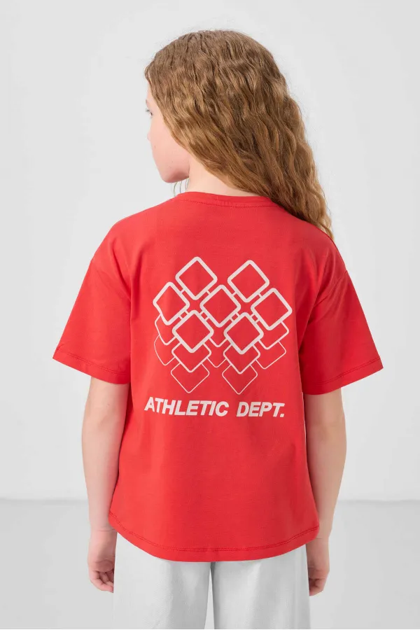 Tommylife Toptan Pamuklu O Yaka Oversize Fit Basic Kız Çocuk T Shirt 75178 Fiesta