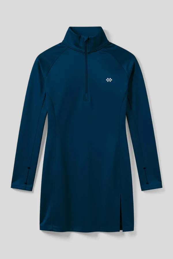 Tommlife Wholesale Indigo Half Zipper Stand Collar Standard Fit Women's Sports Tunic - 97309