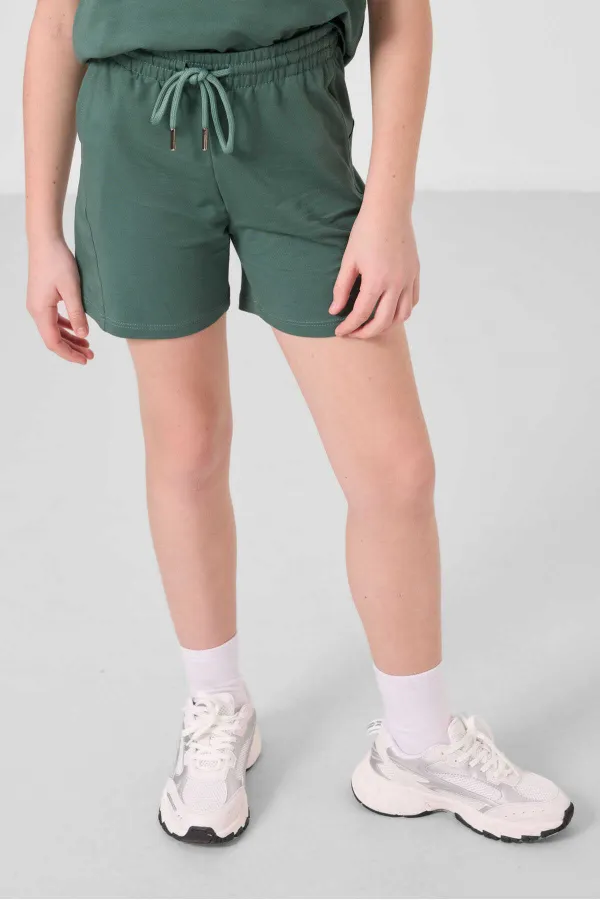Ensemble short basique pour fille Tommylife, en coton doux texturé, coupe standard, vert clair, réf. 75184