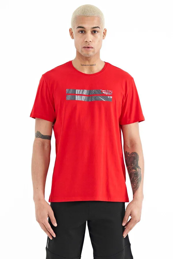 T-shirt homme Tommylife Wholesale à col Peter Pan, coupe standard, imprimé, rouge, référence 88204