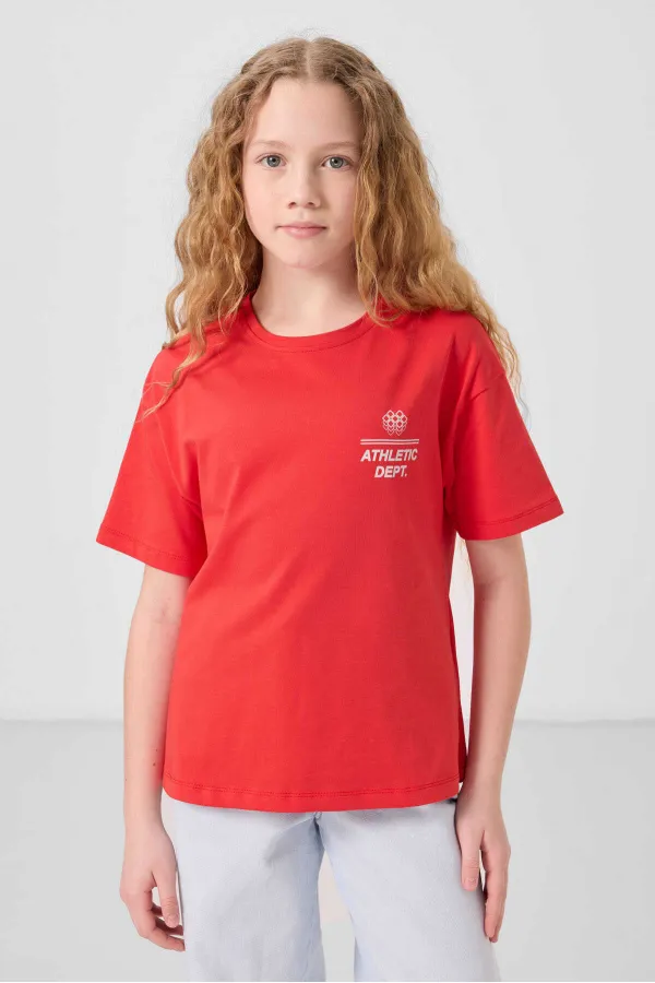 Tommylife Toptan Pamuklu O Yaka Oversize Fit Basic Kız Çocuk T Shirt 75178 Fiesta