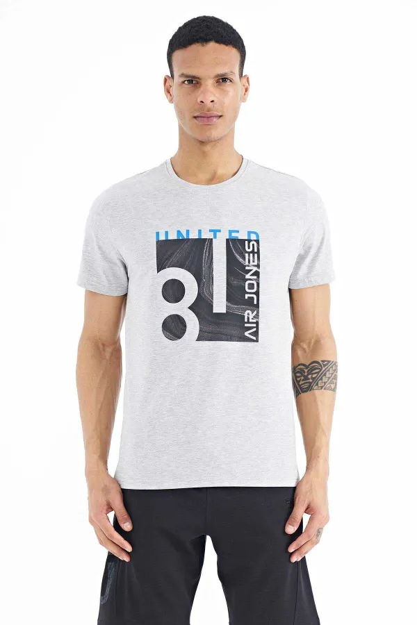 Tommylife Wholesale George Crew Neck Standard Fit Printed Men's T-Shirt 88220 Grey Melange