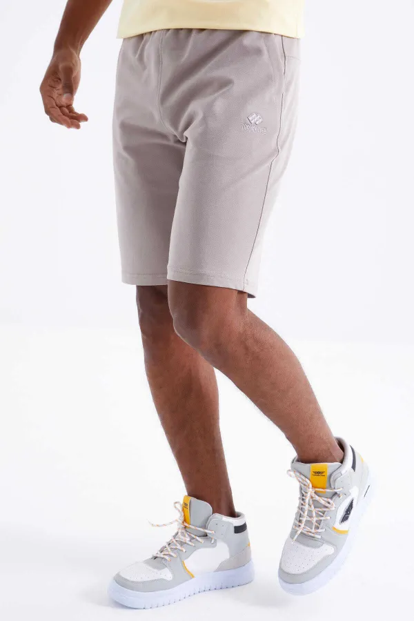 Tommylife Toptan Koyu Bej Bağcıklı Standart Kalıp Basic Erkek Şort - 81212