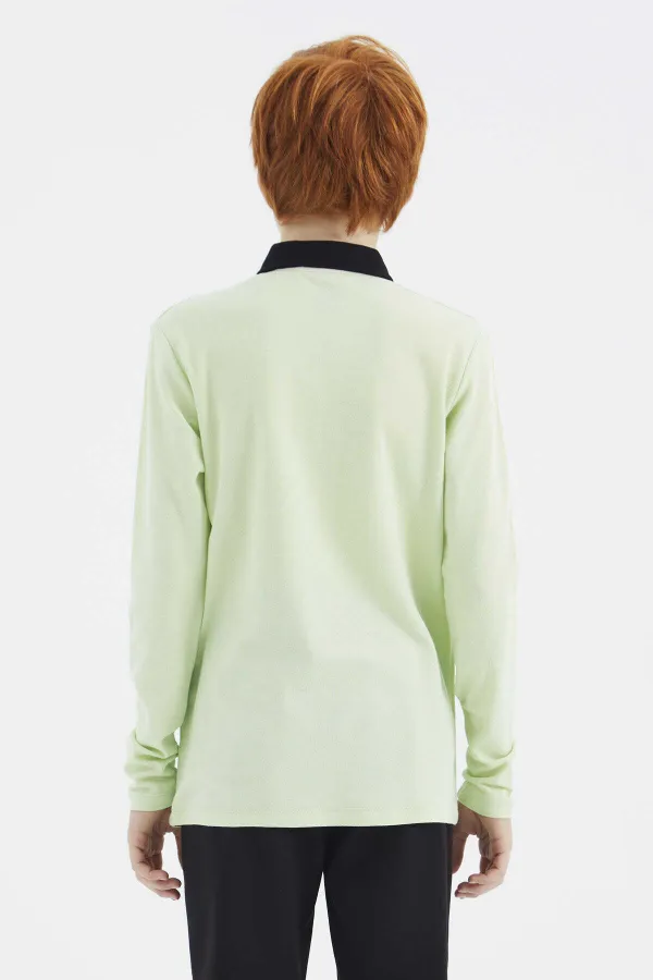 Sweat-shirt basique Tommylife pour garçon, taille serveur, col polo, coupe standard, vert clair, référence 11172