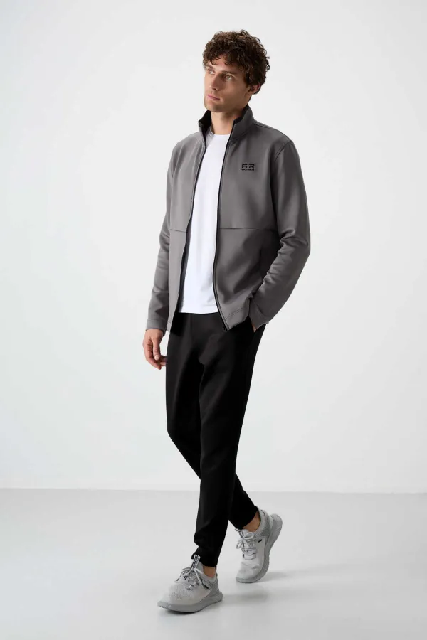 Tommylife Wholesale Bran Standard Fit Scuba Basic Men's Tracksuit Set 85199 Dark Grey - Black