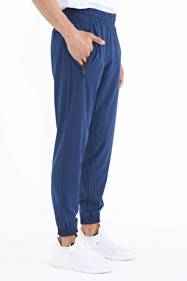 Tommylife Toptan İndigo Erkek Basic Cepli Bağcıklı Rahat Form Lastik Paça Eşofman Altı - 84826