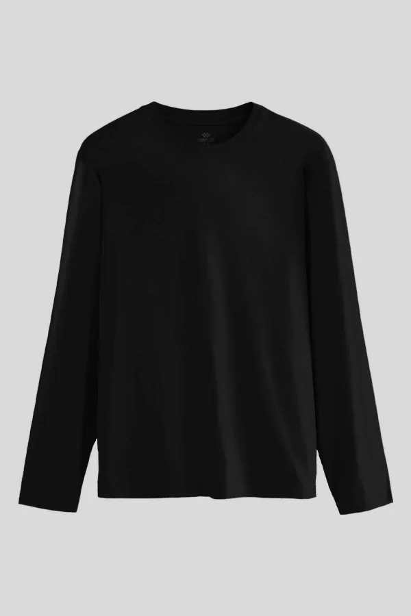T-shirt homme Tommylife Wholesale noir coupe standard, col rond, manches longues, slim - 87997