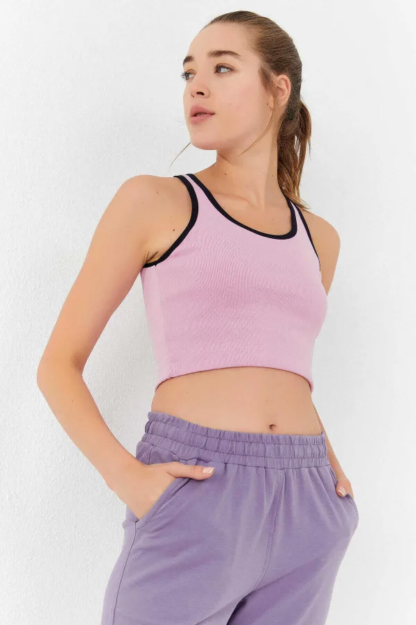 Débardeur court rose basique sans manches à col en U pour femme Tommylife Wholesale - 97162