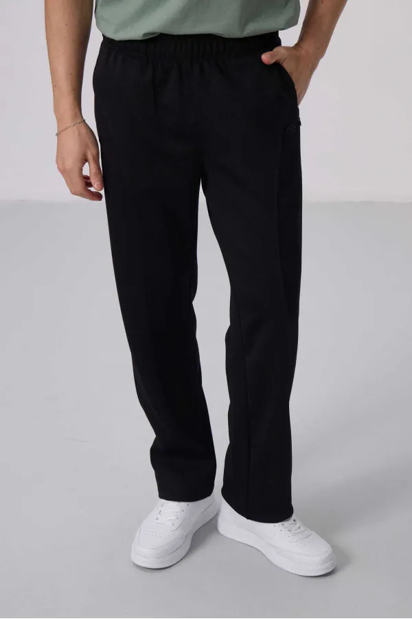 Pantalon Palazzo texturé coupe standard pour homme Tommylife en gros 82171 Noir