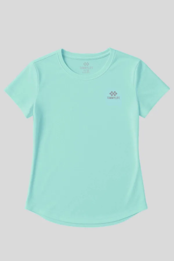 Tommylife Toptan Su Yeşili Basic Kısa Kol Standart Kalıp O Yaka Kadın T-Shirt - 97144