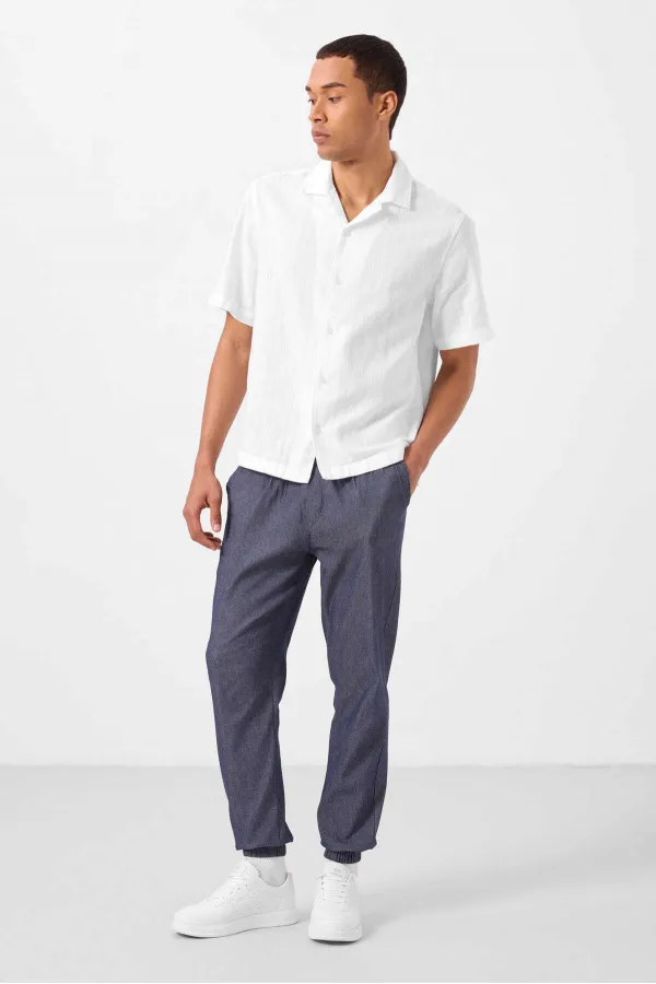 Jean chino extensible léger, coupe standard, tissé, Tommylife Wholesale, bleu marine, référence 82176