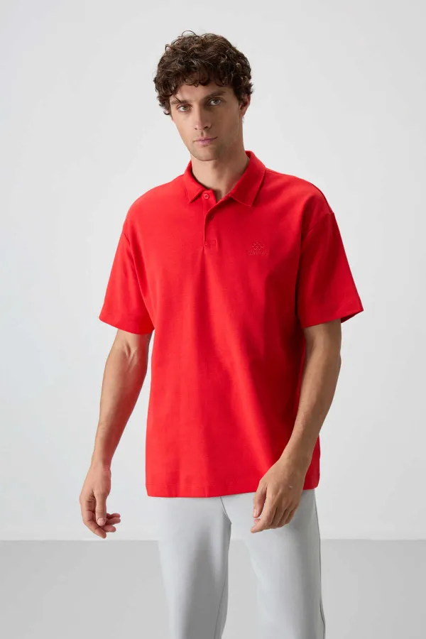 Tommylife Wholesale Polo Collar Oversize Basic Men's T-Shirt 88327 Fiesta