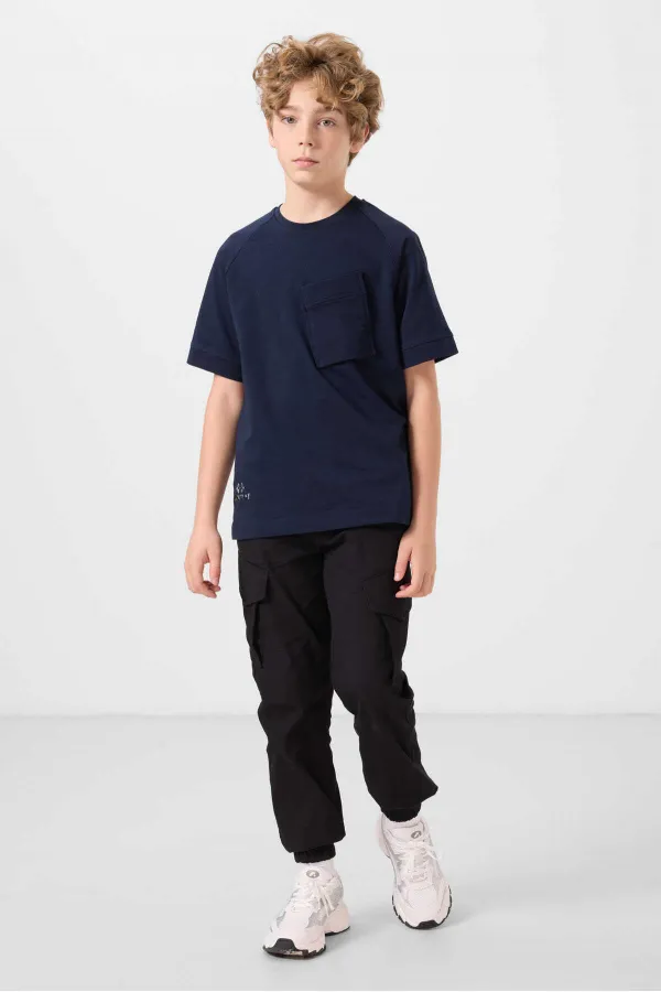 Tommylife Wholesale Cotton Soft Textured Oversize Pocket Detail Boys' T-Shirt 11295 Navy Blue Tommylife Wholesale Cotton Soft Textured Oversize Pocket Detail Boys' T-Shirt 11295 Navy Blue
