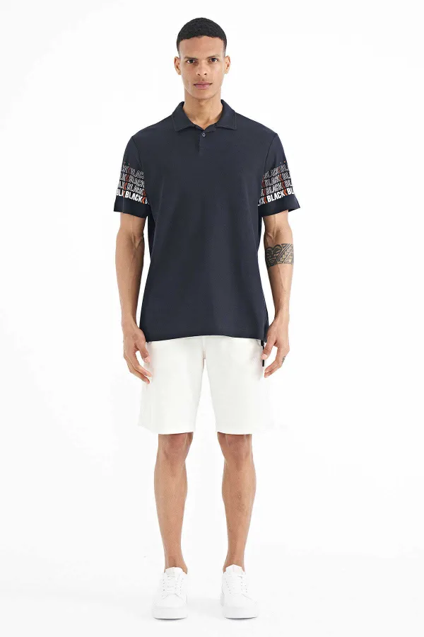 T-shirt homme Tommylife en gros, bleu marine, manches imprimées, col polo, coupe standard - 88240