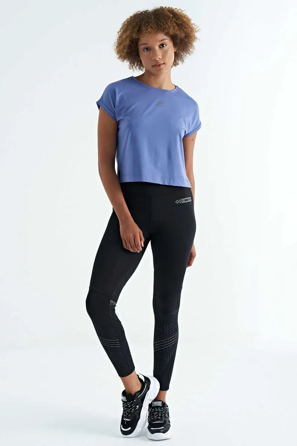 Tommylife Wholesale Purple Logo Print Crew Neck Drop Sleeve Oversize Women's Crop T-Shirt - 97262