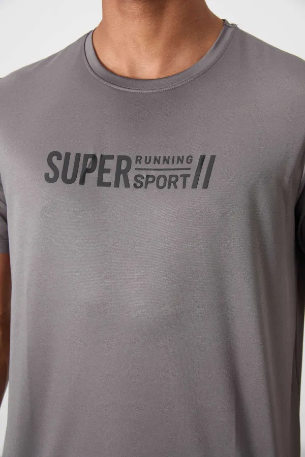 Tommylife Toptan O Yaka Standart Kalıp Aktif Spor Erkek T-Shirt 88385 Koyu Gri