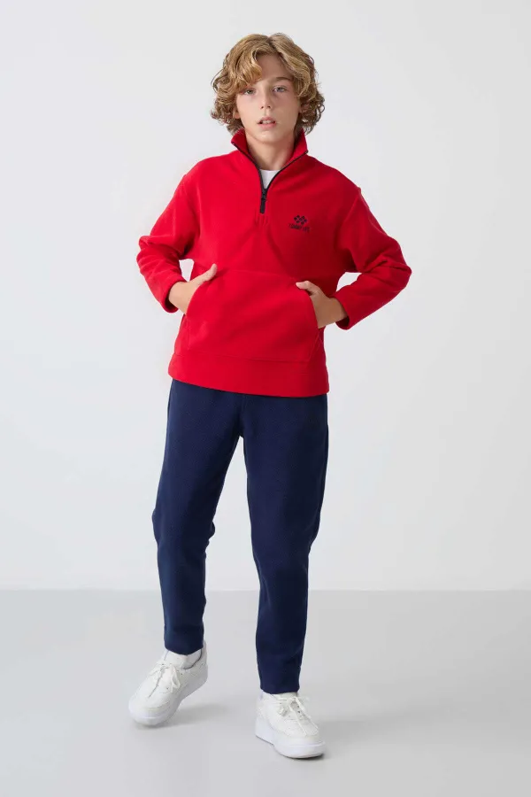 Ensemble de survêtement en polaire à col montant Tommylife Wholesale pour garçon, style serveur, référence 11218, rouge et marine
