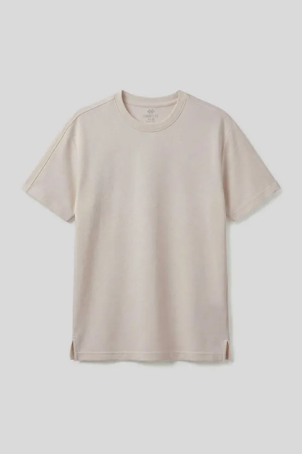 T-shirt homme beige Tommylife Wholesale, coupe confortable, souple et respirant - 88495