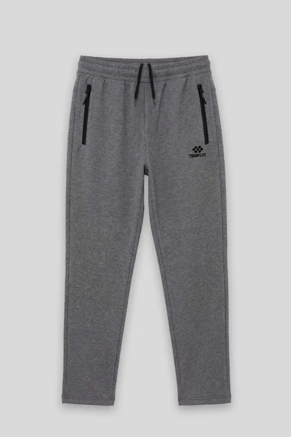 Pantalon de survêtement basique Tommylife pour homme, grande taille, couleur anthracite chiné, avec cordon de serrage à la taille et coupe classique - 84844