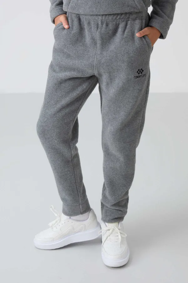 Ensemble de survêtement en polaire à col montant Tommylife Wholesale Serverer Boy, gris chiné, référence 11218