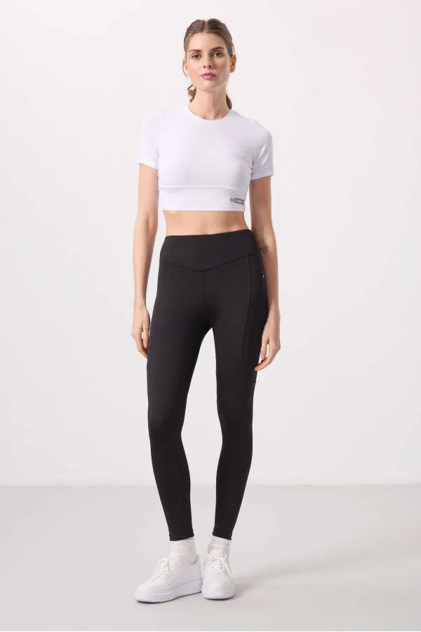 Tommylife Toptan Polyester Standart Fit Esnek Performans Kadın Tayt - 94666 Siyah