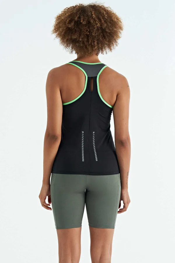 Tommylife Wholesale Black Back Detail Printed Standard Fit Women's Tank Top - 97269