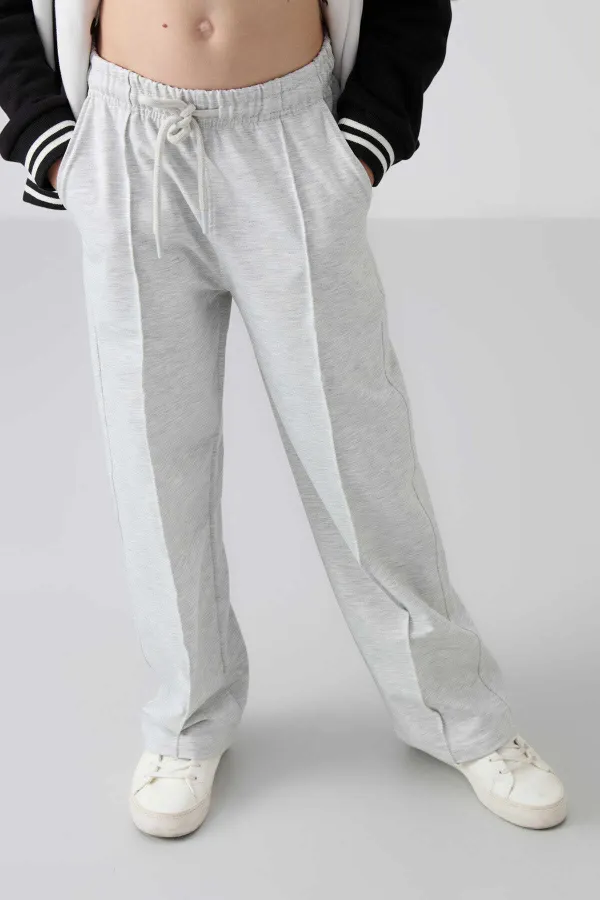 Tommylife Wholesale 7-15 Years Wide Leg Standard Fit Girls' Sweatpants 75144 Snow Melange