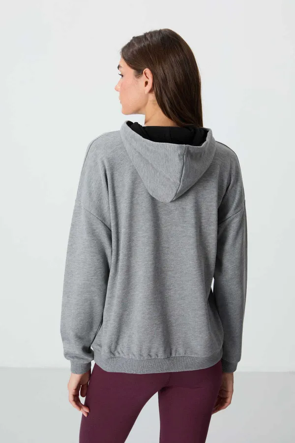 Tommylife Wholesale Hooded Oversize Women's Sweatshirt 97291 Grey Melange
