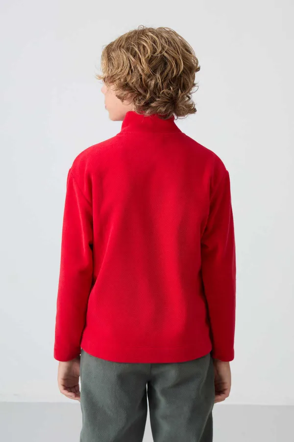 Tommylife Toptan Garson Boy Dik Yaka Standart Kalıp Basic Erkek Çocuk Polar Sweatshirt 11223 Kırmızı