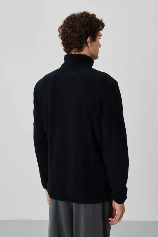 Sweat-shirt en polaire zippé à col montant pour homme Tommylife, modèle standard, vente en gros, 87992, bleu marine