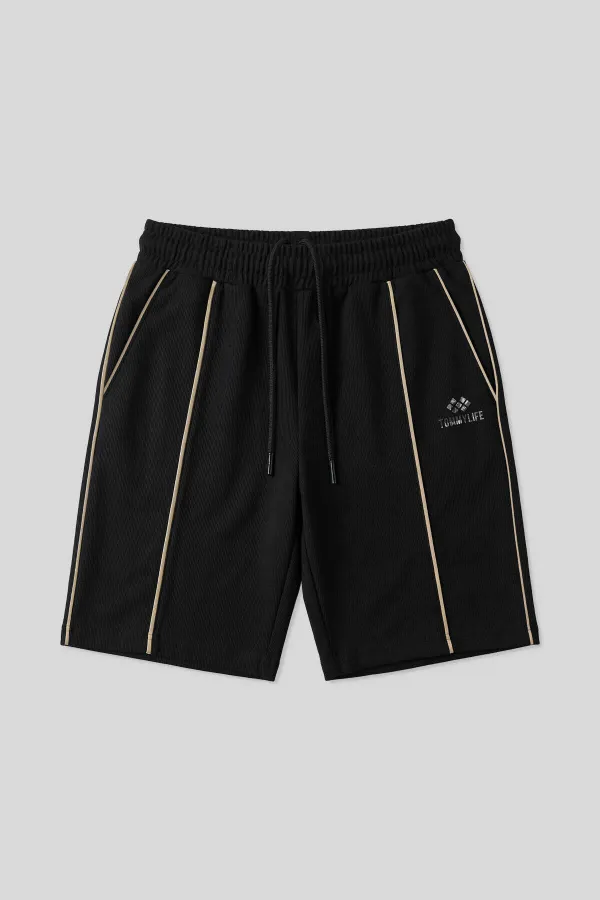 Short basique oversize noir et beige Tommylife pour homme, avec surpiqûres apparentes sur le devant - 81283