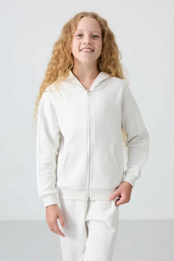 Ensemble de survêtement à capuche coupe standard pour filles de 3 à 9 ans Tommylife Wholesale 75148 Écru