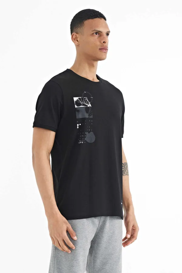 T-shirt homme Tommylife Wholesale noir imprimé, col rond, coupe standard - 88216
