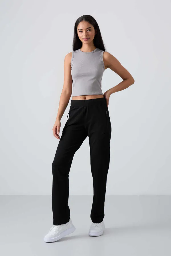 Bas de survêtement Tommylife noir avec poche zippée, coupe confortable, coupe classique, pour femme - 94195