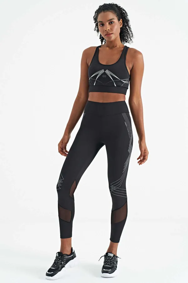 Soutien-gorge de sport Tommylife Wholesale pour femme, imprimé noir devant et dos, col en U, coupe ajustée - 97252