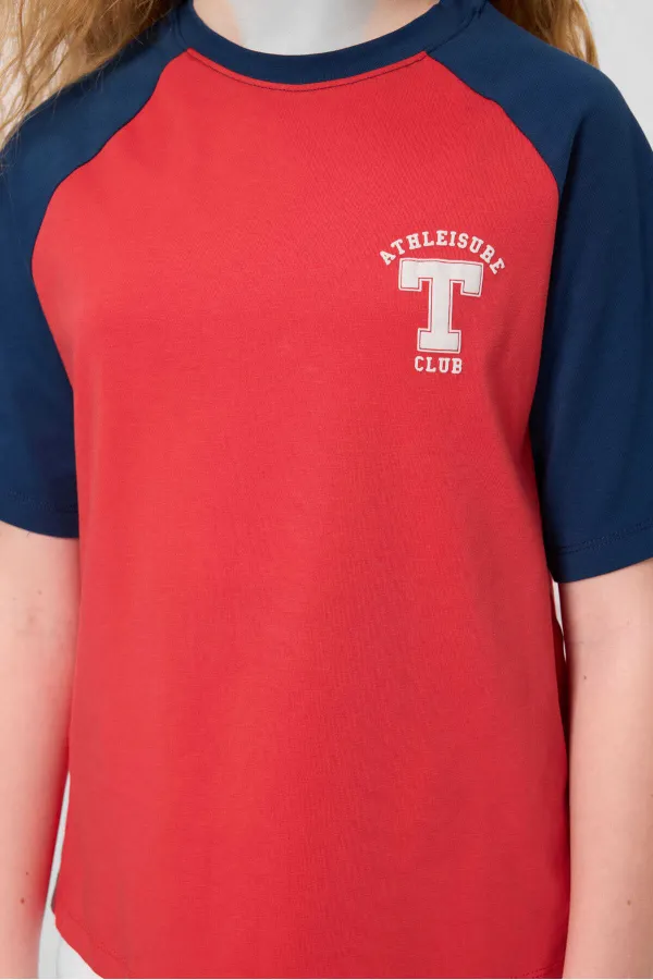 Tommylife Toptan O Yaka  Pamuklu Baskılı Oversize Fit Kız Çocuk T Shirt 75179 Fiesta