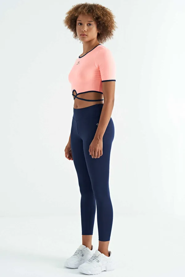 Leggings pour femmes Tommylife, taille haute, coupe slim, imprimé logo indigo - 94627