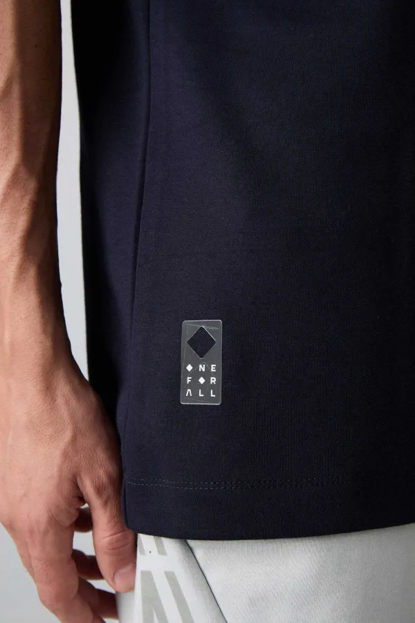 Tommylife Wholesale Crew Neck Oversize Printed Men's T-Shirt 88325 Navy Blue