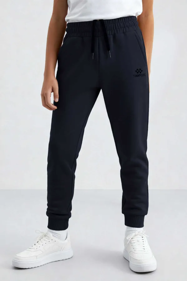 Pantalon de survêtement fin bleu marine à revers standard pour garçon Tommlife Wholesale - 11062