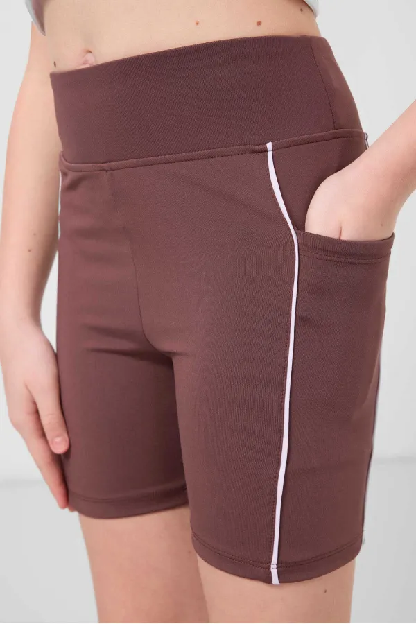 Tommylife Toptan Esnek Standart Fit Basic Performans Kız Çocuk Tayt 75189 Kahverengi