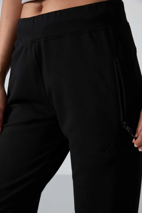 Bas de survêtement Tommylife noir avec poche zippée, coupe confortable, coupe classique, pour femme - 94195