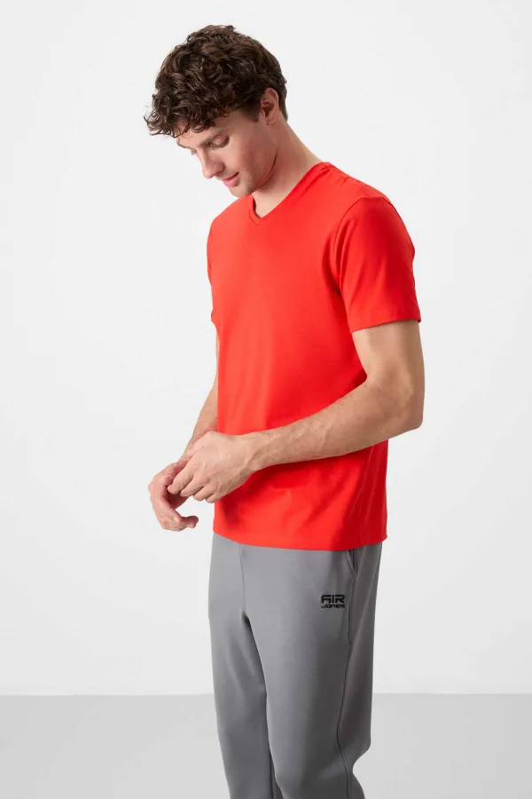 Tommylife Toptan V Yaka Standart Kalıp Basic Erkek T-Shirt 87912 Fiesta