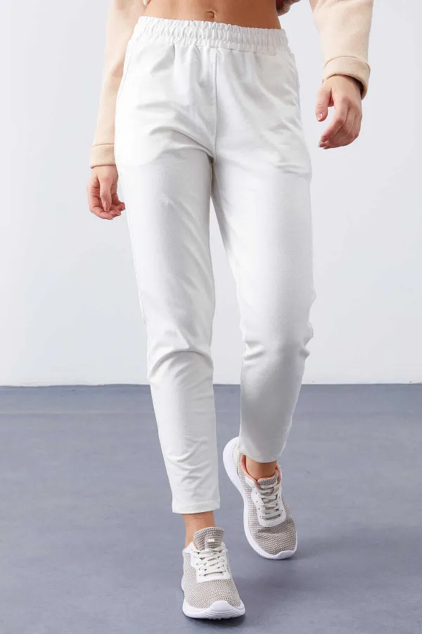 Tommylife Wholesale Ecru High Waist Jogger Comfortable Form Skinny Leg Women's Tracksuit Bottom - 94566