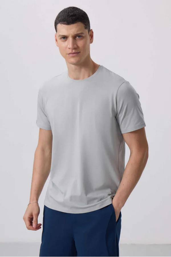 T-shirt basique Tommylife pour homme, col rond, coupe standard, couleur pierre, référence 87911